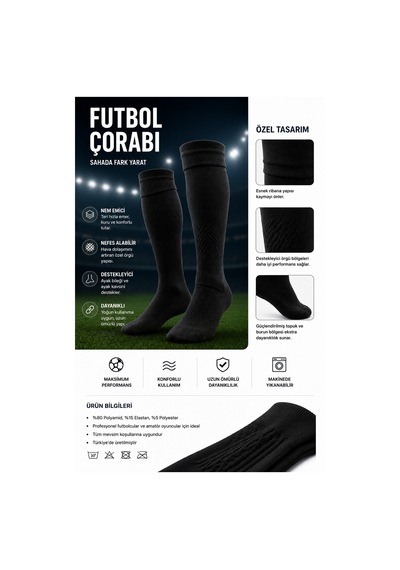 Voltrike Kaliteli Siyah Uzun Futbol Çorabı Diğer