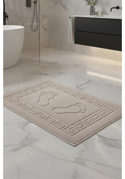 Formeya 3'lü Ayak İzli Ayak Havlusu - Paspas Banyo Seti 3 Adet Bej Açık Gri