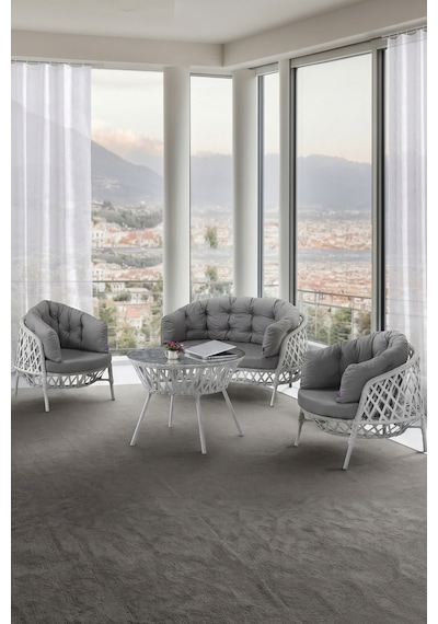 Viola Serisi 1. Sınıf 2+1+1 Beyaz Rattan Gri Minder Bahçe Balkon Oturma Koltuk Takımı Viola Serisi 1. Sınıf 2+1+1 Beyaz Rattan Gri Minder Bahçe Balkon Oturma Koltuk Takımı