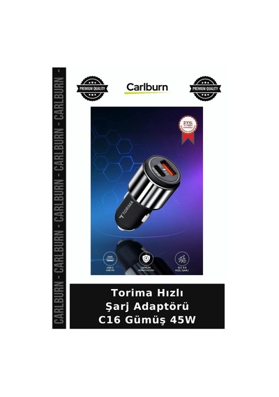 Delux Serisi Torima Hızlı Şarj Adaptörü C16 Gümüş 45w Kablo Otomobil Yolculuk