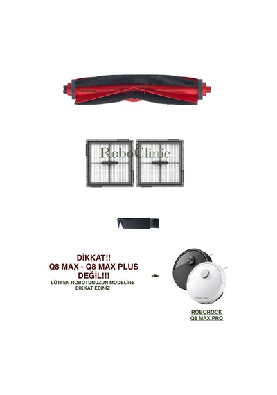 Roborock Q8 Max Pro Robot Süpürge Uyumlu Yedek Ana Fırça, Hepa Filtre-4 Parça