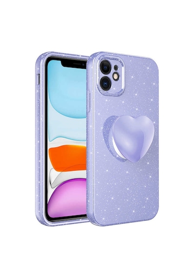 Zore İphone 11 Uyumlu Kamera Korumalı Simli Pop Soketli Lüks Nvth Koton Soketli Kılıf-lila