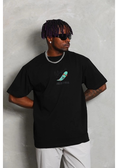 Wear Vexel Erkek Baskılı T-shirt Kısa Kol Bisiklet Yaka Rahat Kalıp Tişört - Siyah Çok Renkli