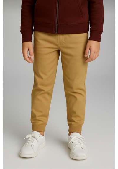 Trendy Mall Unisex Çocuk Penye Pamuklu Lastikli Paça Ribanalı Okul Eşofman Alt Bej Bej