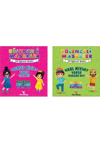 3 -5 Yaş Eğlenceli Maskeler- Maske Boyama Kral Mıyım Korsan Mı - Prenses Mi Cadı Mı 2 Kitap