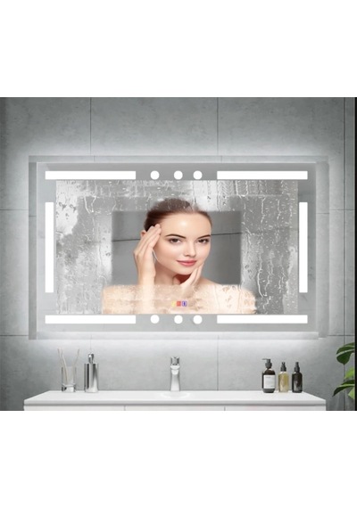 120x80 H Cm Bluetoothlu Buğu Çözücülü Dokunmatik Işıklı Kumlamalı Banyo Aynası