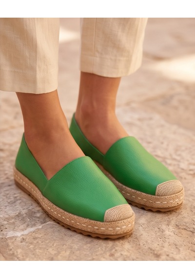 Futsishoes Lucıa Açık Yeşil Hakiki Deri Dikiş Detaylı Kadın Espadril