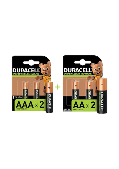 Duracell HR6/DC1500 1300 mAh AA + HR03/DC2400 750 mAh AAA Şarj Edilebilir Pil 2'li