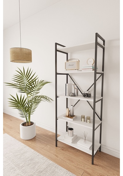 Nilamu Beyaz 65 Cm Kitaplık, Metal Aksamlı, Organizer, Ofis, Ev, 65 170 34 Cm Beyaz