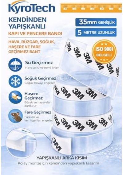 Tech 5 Metre Kapı Ve Pencere Bandı, Kendinden Yapışkanlı Şeffaf Silikon Fitil, Pvc Kapı Pencere Contası, Duşaka 0.05 M