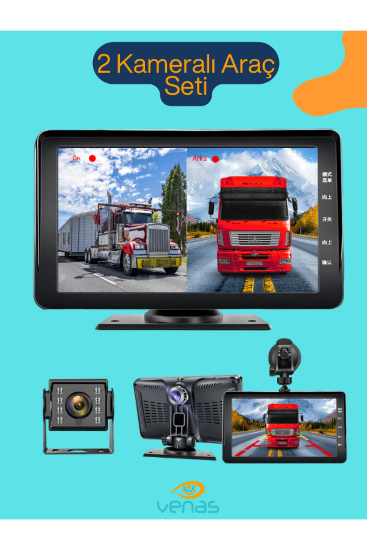 7 İnç Dokunmatik Ekranlı Çift Kameralı 1080p Ultra Hd Kablosuz Araç Kamerası
