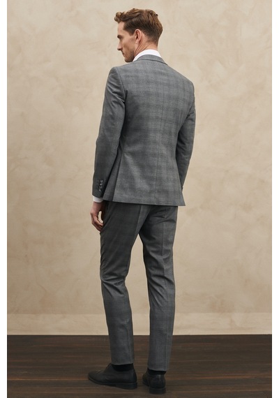 AC&Co / Altınyıldız Classics Ekstra Slim Fit Dar Kesim Mono Yaka Kareli Takım Elbise - 556336968 Gri