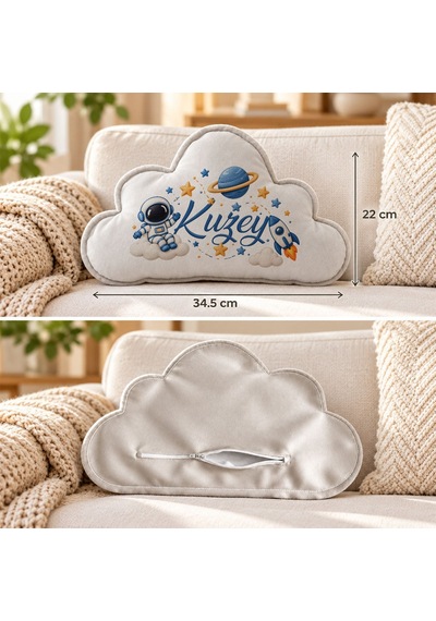 Bk Gift Kişiye Özel İsimli Gri Bulut Yastık-4 - Bebek Ve Çocuk Odası Dekoratif Yastık 34,5x22 Cm