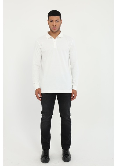 Dufy Erkek Regular Fit Polo Yaka Beyaz Sweatshirt-25478