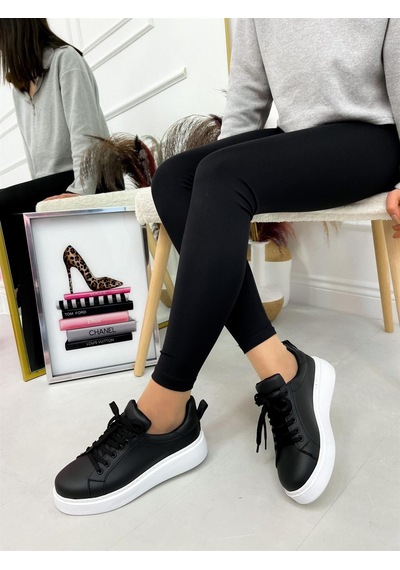 Erva'nın Butiği Siyah Cilt Vermont Kadın Bağcıklı Sneakers-4169
