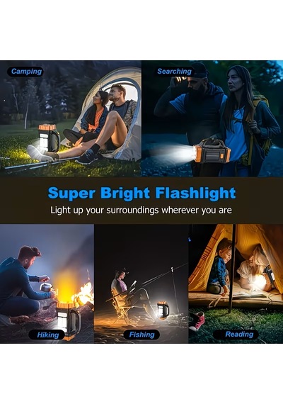 Yüksek Kalite Full Fonksiyonlu El Feneri Şarjlı Solor Usb Çıkışlı Beyaz Led Işıklı Abber Led Işıklı Siyah