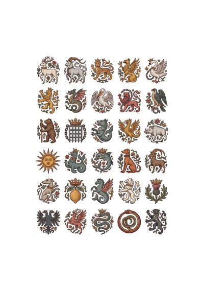 30 Adet Orta Çağ Hanedan Arması Sticker Seti - Laptop, Defter, Ajanda İçin Çok Renkli