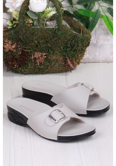 Ceyo Flora-6 Bej Tokalı Rahat Ortapedik Kadın Terlik Bej