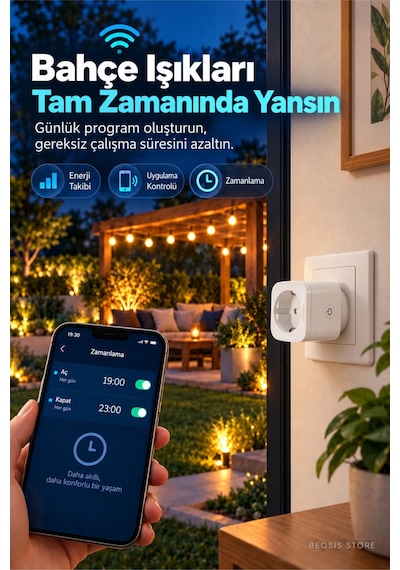 Wifi Güç Ölçer Akıllı Priz 16a Fonri, Tuya, Smart Life, Google Assistant, Amazon Alexa Destekli