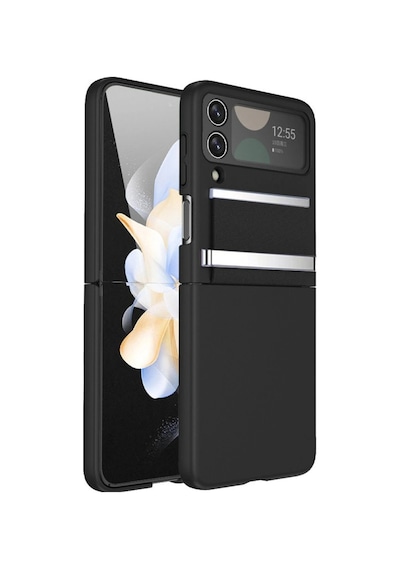 Samsung  Uyumlu  Galaxy Z Flip 3 Kılıf Belt Flip Kapak - Siyah Düz Renkli,