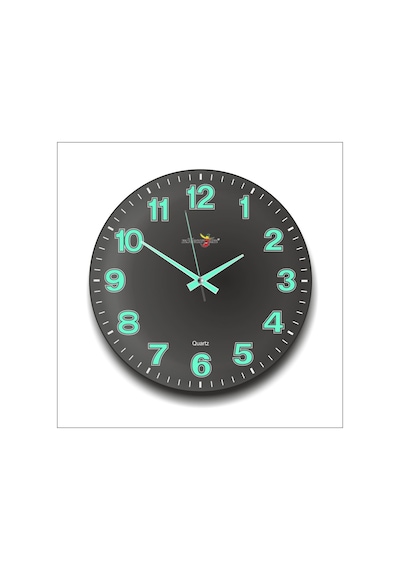 Siyah Zeminli Bombe Camlı Gece Parlayan Fosforlu 35Cm Duvar Saati Siyah