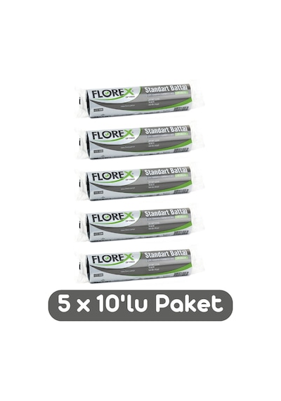 Florex Standart Battal Boy Çöp Torbası 72x95 Cm 10'lu Rulo Siyah 5 Rulo (50 Adet)