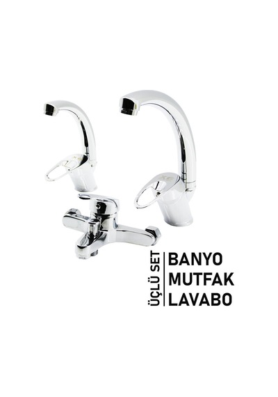 3lü Set Banyo - Evye Mutfak - Lavabo Aç Kapa Mix Batarya Musluk 5570 Çok Renkli