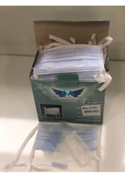 Cerrahi Maske Bağcıklı Burun Telli 3 Katlı 100 Lü Kutu