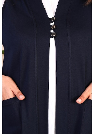 Ferace Tesettür Kadin Buyuk Beden Tesettur Yelek Düğmeli Ve Cepli Esnek Yelek 001
