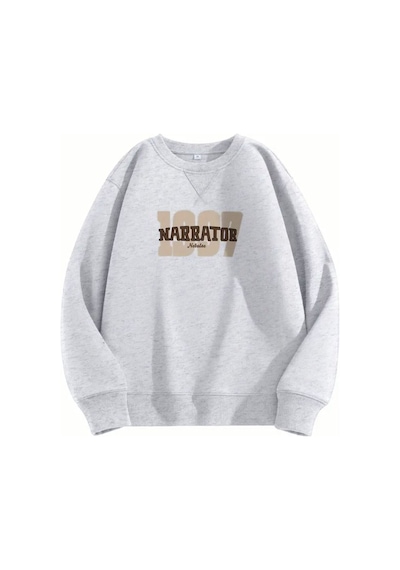 Herkesemoda Relaxed Baskı Detaylı Bisiklet Yaka Sweatshirt Gri