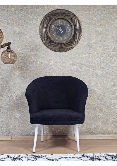 Zafir Tekli Teddy Beyaz Boyalı Sivriltme Ayak Çay Seti Koltuk Tekli Berjer , Balkon, Salon, Ofis Siyah