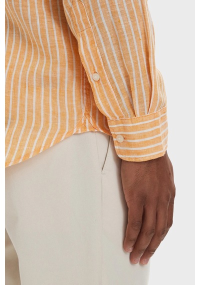 Tommy Hilfiger Çizgili Keten Regular Fit Uzun Kollu Gömlek Erkek Gömlek Mw0mw42400 0dm Orange-beyaz