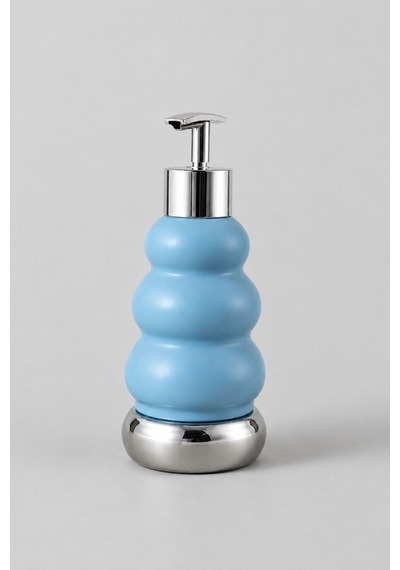 Trıo Dekoratif Premium 3 Boğumlu Sıvı Sabunluk 300 Ml Krom Görünümlü Pompalı Pastel Yeşil Banyo Ve Mutfak Sabun Dispenseri - 18,5 Cm X 7 Cm Mavi