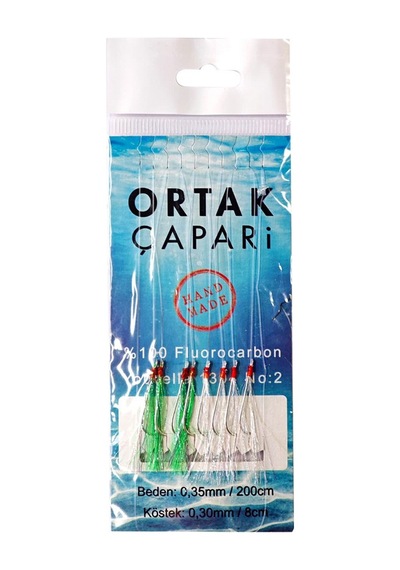 Ortak Çapari Youvella İğne 8 Köstek %100 Fluorocarbon Çapari Yeşil Beyaz Uv