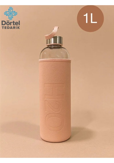 H2o Deri Kılıflı Cam Matara 1000 Ml Pembe