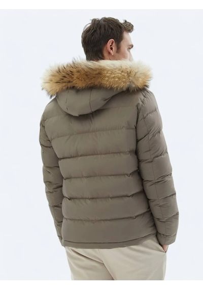 Kip Vizon Regular Fit Kapüşonlu Casual Dokuma Mont VIZON