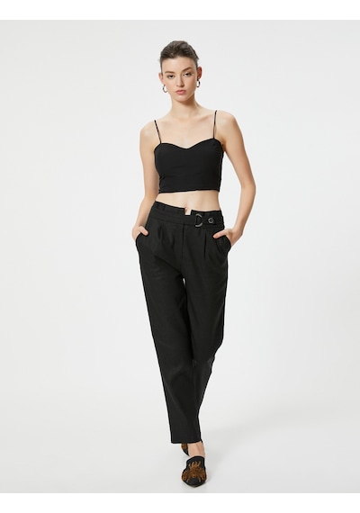 Koton Askılı Crop Üst Kalp Yaka Pamuklu Slim Fit Siyah 4sak30009ew Siyah