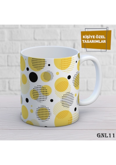 Kişiye Özel Kupa İsimli & Fotoğraflı Premium Hediye Bardak Sarı Puantiye Beyaz