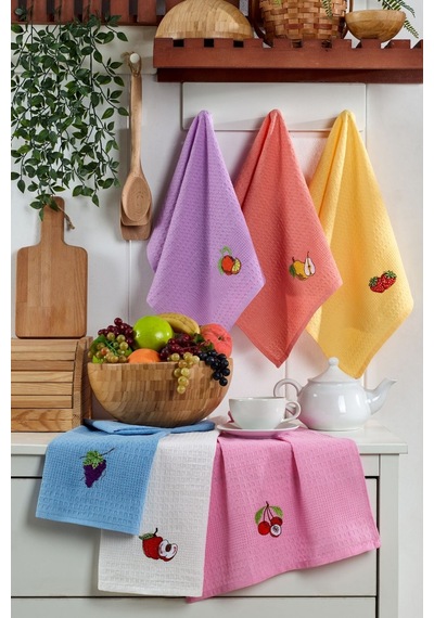 Veramoni Fruit 6'lı Mutfak Kurulama Bezi 40x60cm Mutfak Havlusu Pamuklu - Pembe