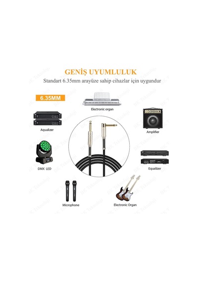 6.35mm Mono Düz - 6.35mm 1/4 İnç Erkek Dik Açı Ses Kablosu 2 Met.