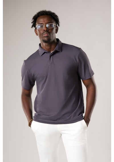 Fbi Regular Fit Likralı Gizli Düğmeli Polo Yaka T-shirt Antrasit
