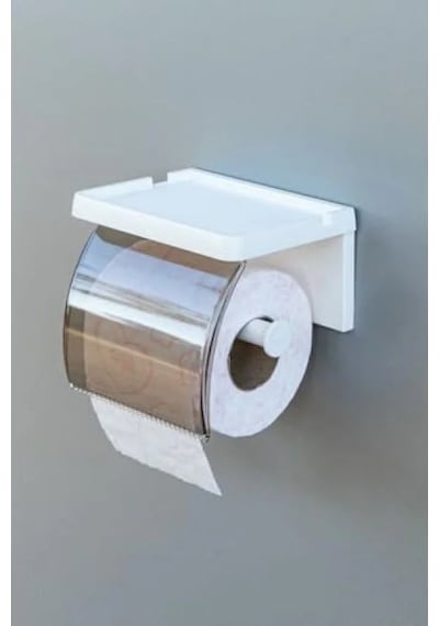 Yapışkanlı Kapaklı Tuvalet Kağıdı Askısı - Beyaz 16.5 x 12.2 x 11.2 CM