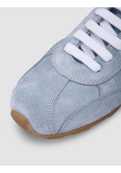 Monamae %100 Hakiki Deri Mavi Süet Bağcıklı Kadın Sneaker Mavi