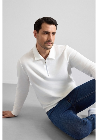Süvari Beyaz Regular Düz Yarım Balıkçı Yaka Sweatshirt Sw2013700003-bey Beyaz