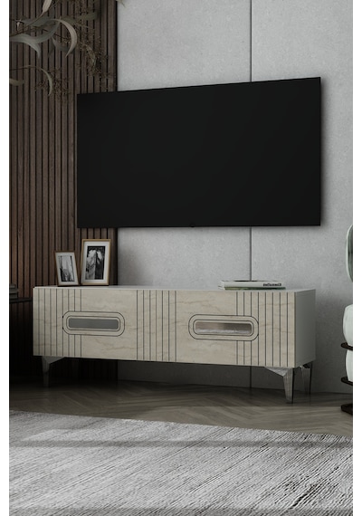 120dhdts8btg Luna Pleksi Lazer Desen Kapaklı Tv Sehpası Beyaz-traverten-gümüş