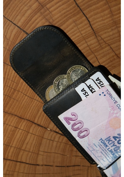 Lenax Leather Mono Klips Hakiki Deri Erkek Cüzdan Nakit Para Klipsli, Mıknatıslı Kapak, Bozuk Para Cepli Haki
