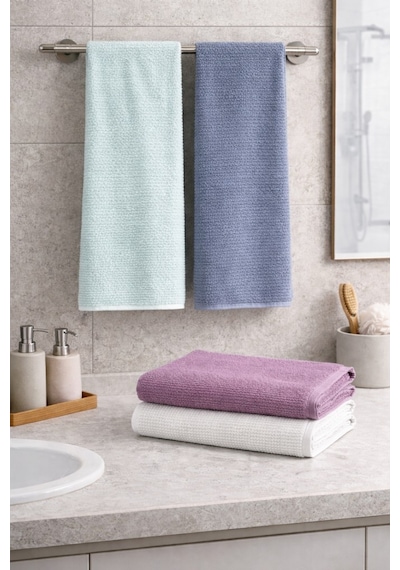 4 Lü 50x90 El Yüz Havlusu Seti Yumuşak Dokulu Emici Banyo Havlusu Renkli