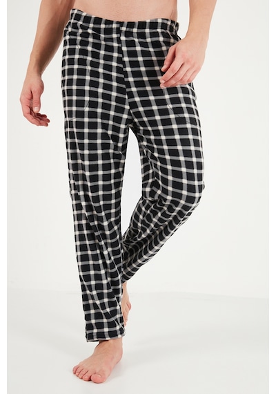Buratti Kareli Düğmeli Hakim Yaka Yumuşak Dokulu Polar Pijama Takımı Erkek Pijama Takımı 6097023 Siyah