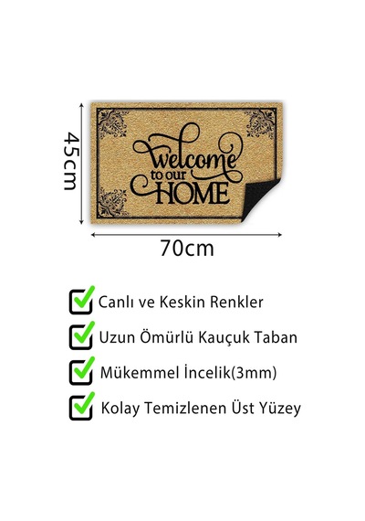 Tr Welcome Home Kapı Önü Paspası Dekoratif Kapı Paspası Dış Mekân Paspas Ev İçi Paspası 45x70cm Genel