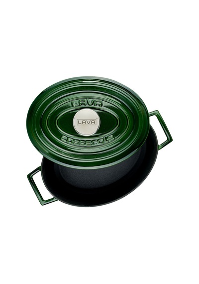 Lava Döküm Oval Tencere Ölçü 21x27cm. Döküm Demir Yekpare Kulplu Premium Serisi - Majolica Yeşil Yeşil